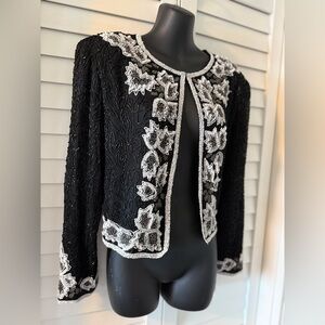 Night Vogue Beaded Sequined Formal Black & White Women's Blazer Size Medium NWT